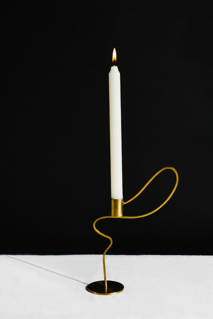 Dancing Ribbon Burnished Brass Taper Candle Holder