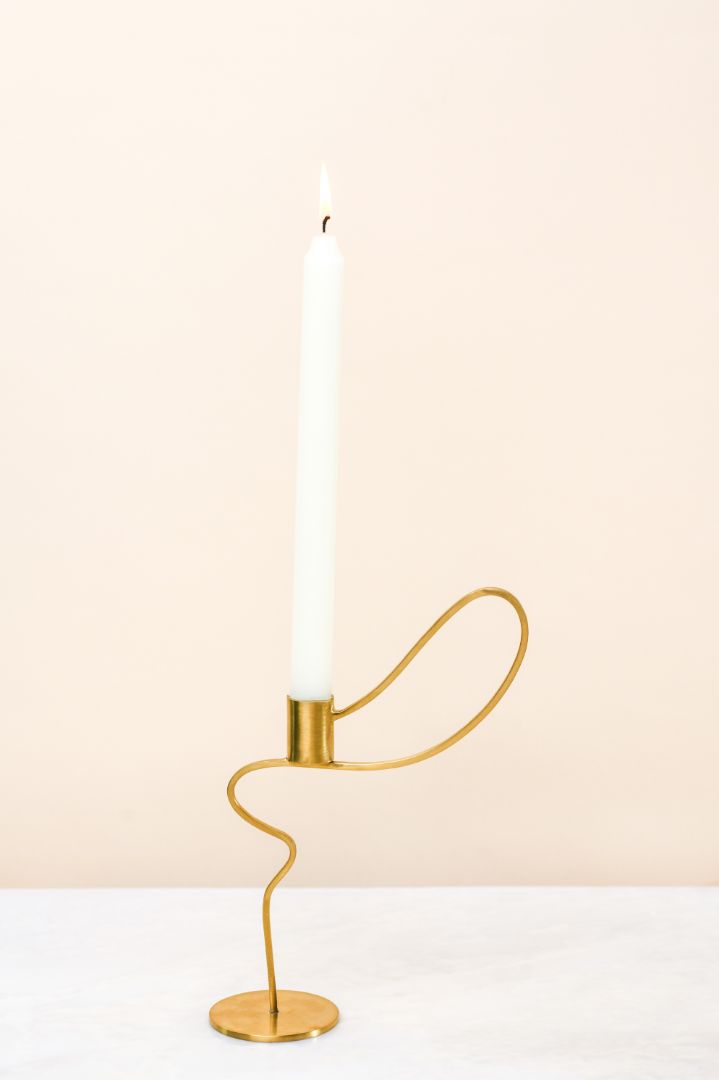 Dancing Ribbon Burnished Brass Taper Candle Holder