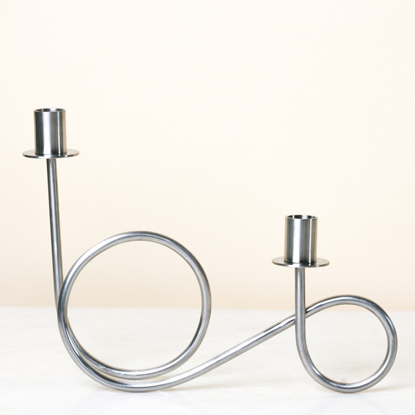 Byaas | Double Loop Taper Candle Holder, Chrome