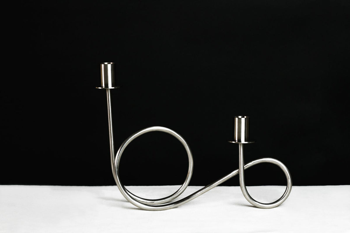 Double Loop Chrome Taper Candle Holder