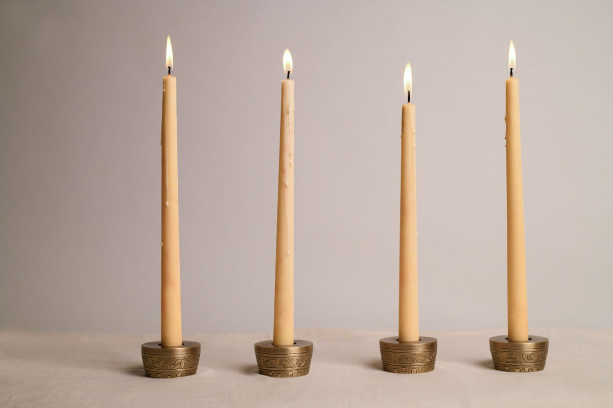 Byaas | Foliage Repoussé Taper Candle Holders, Set of 2, Antique Brass (view 2)