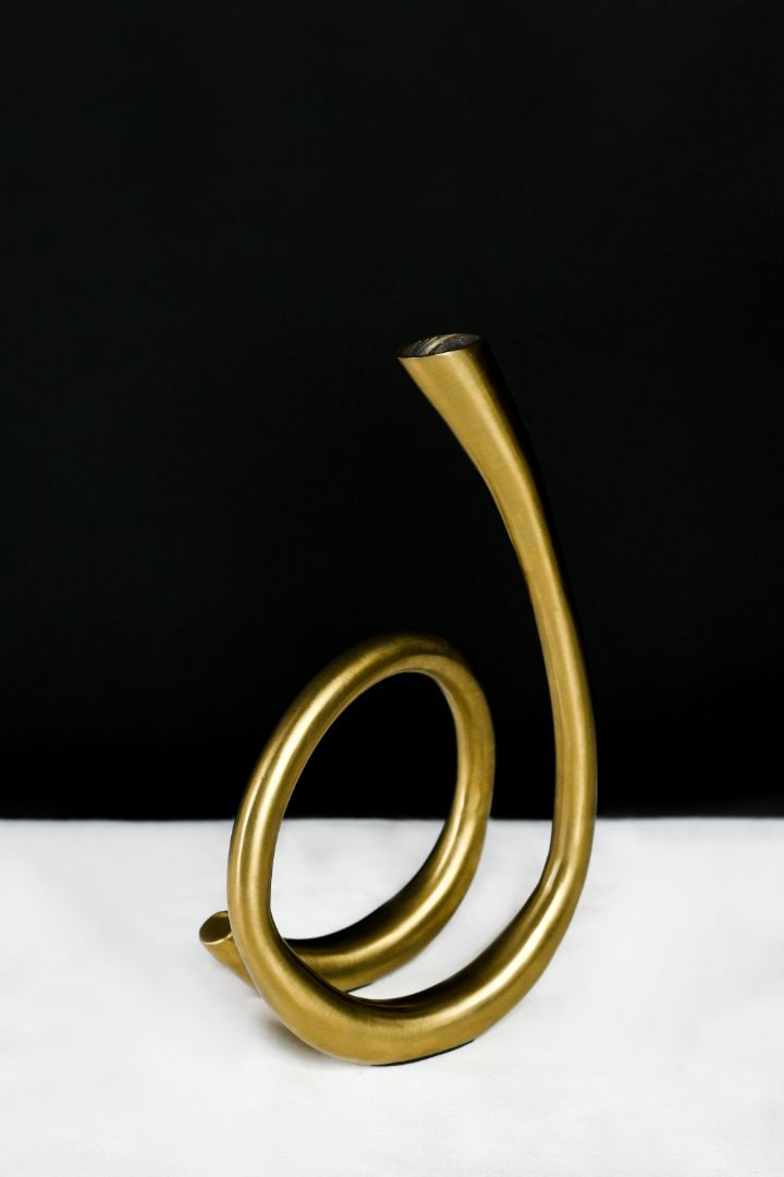 Byaas | Helix Spiral Base Taper Candle Holder, Burnished Brass (view 2)