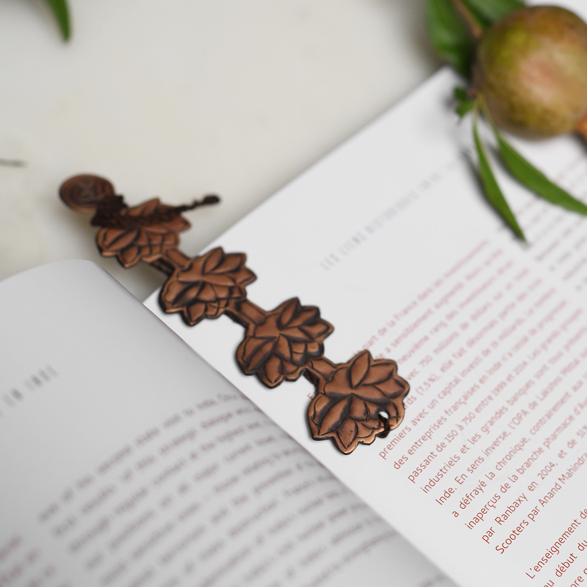 Byaas | Mogra Lotus Chain Repoussé Bookmark, Antique Copper