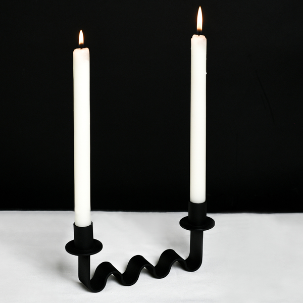Byaas | Nastro Wave Double Taper Candle Holder, Matte Black Iron