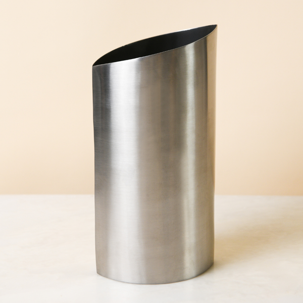 Byaas | Oblique Vase with Angled Opening, Stainless Steel