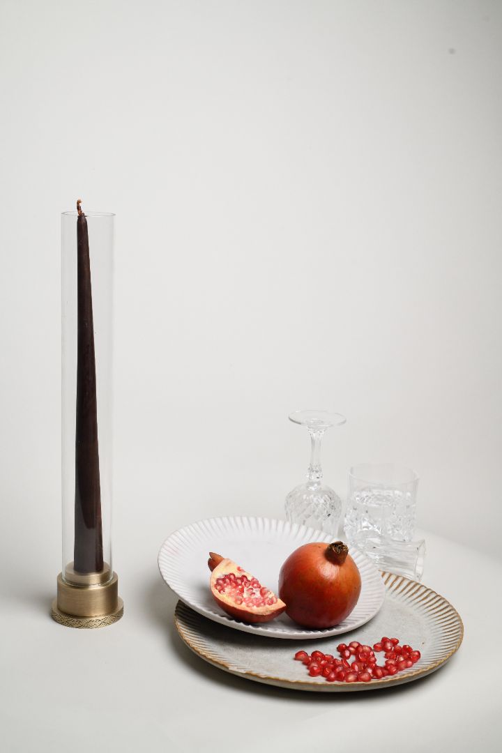 Byaas | Peacock Repoussé Taper Candle Holder, Brushed Brass (view 2)