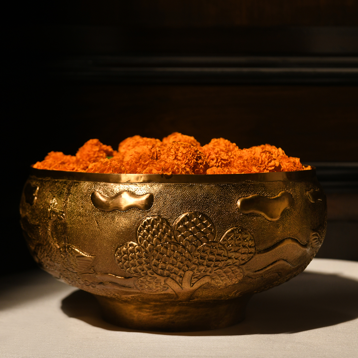Byaas | Peacock & Palms Repoussé Heirloom Vase, Solid Brass
