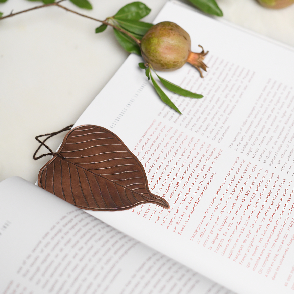 Byaas | Peepal Leaf Repoussé Bookmark, Antique Copper