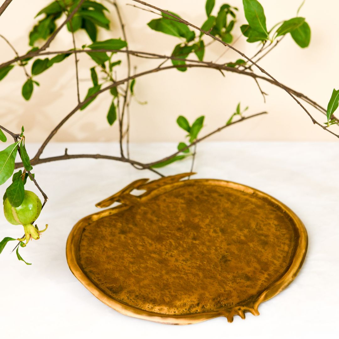 Pomegranate Repoussé Brushed Brass Serving Platter