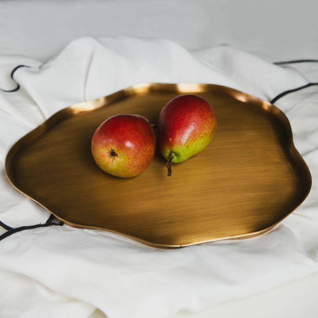 Ribbon Wave-Rim Brushed Brass Oval Platter