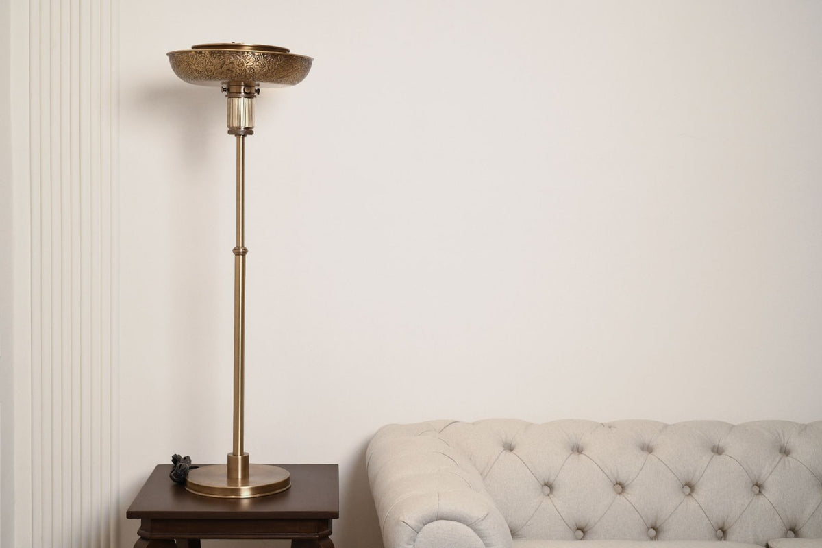 Byaas | Swallow & Botanicals Repoussé Floor Lamp, Brass (view 2)