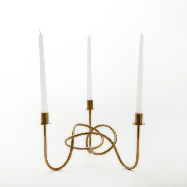 Byaas | Thread of Togetherness Taper Candle Holder, Set of 3, Burnished Brass