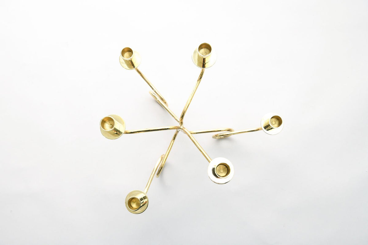 Byaas | Thread of Togetherness Taper Candle Holder, Set of 6, Brass (view 2)