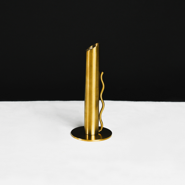Byaas | Verso Wave-Handle Taper Candle Holder, Burnished Brass