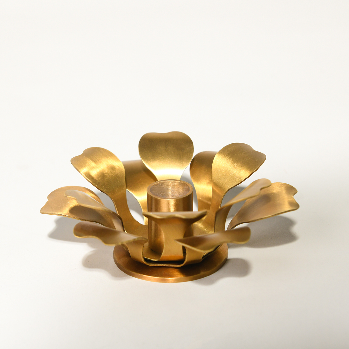 Byaas | Water Lily Taper Candle Holder, Brushed Brass