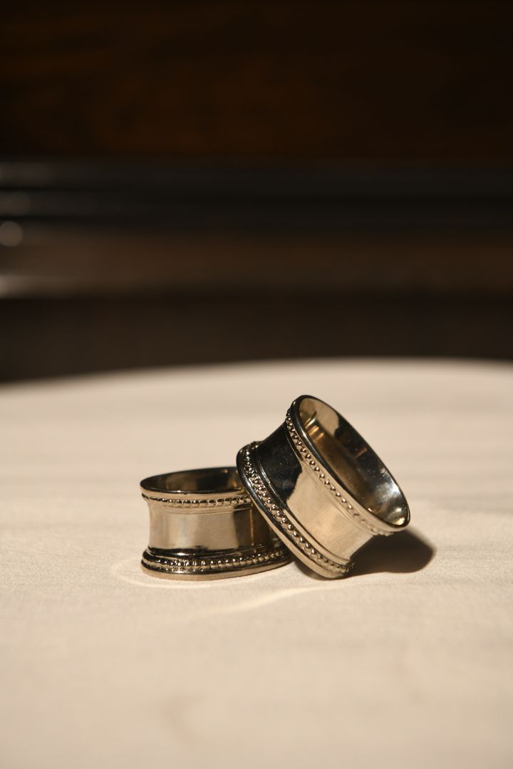 Beaded Edge Polished Silver Napkin Rings – Set of 2