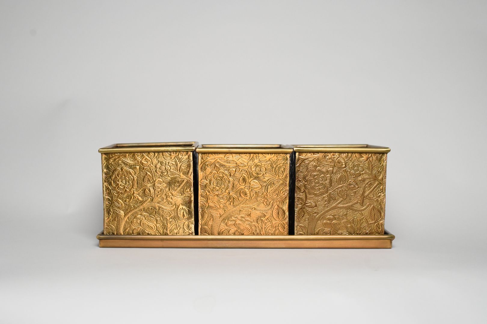 Herb and Bloom Brass Planter - Set of Three