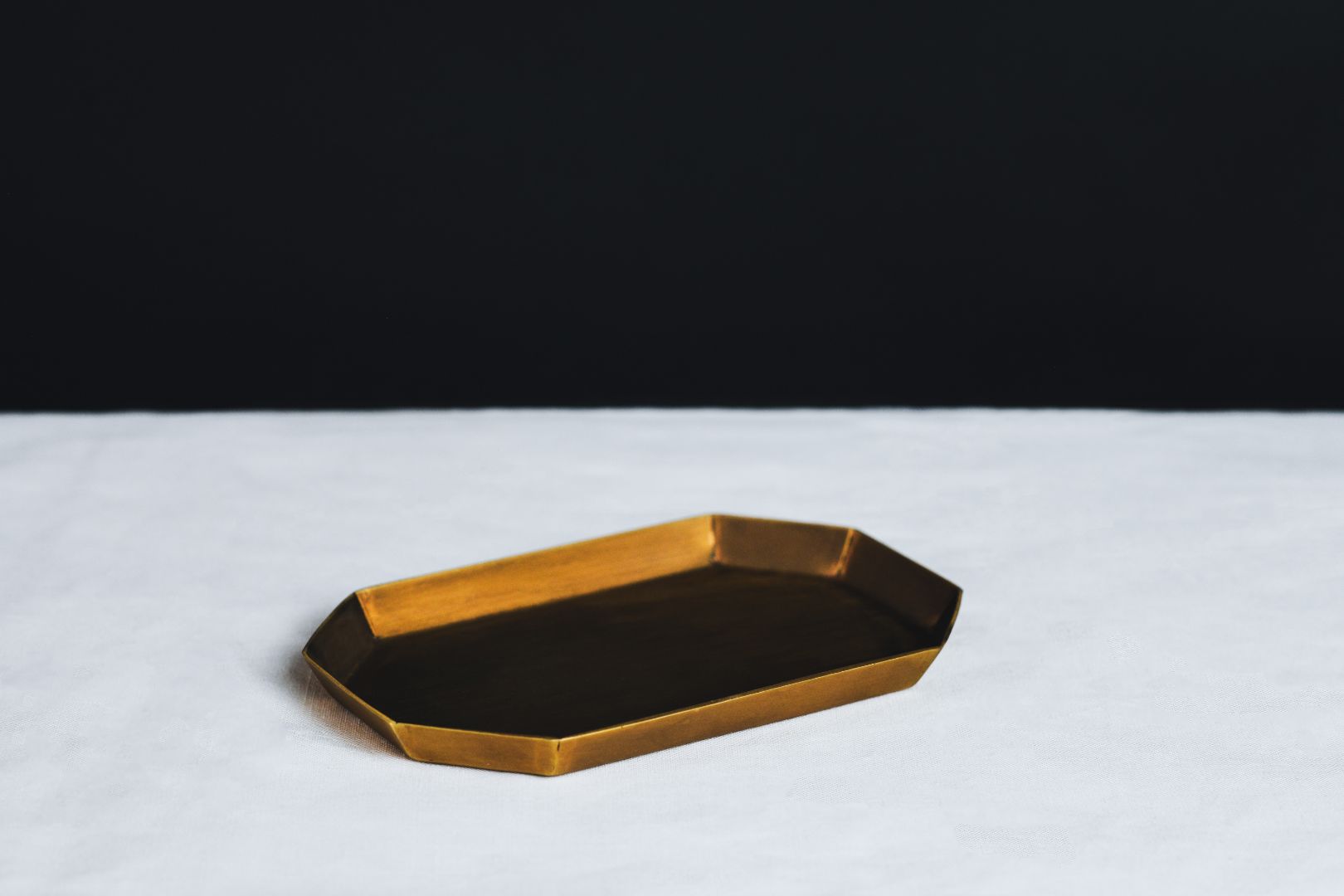 Elongated Octagonal Antique Brass Tray