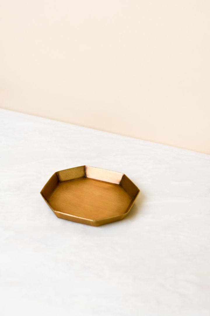 Octagonal Faceted Antique Brass Catchall Bowl