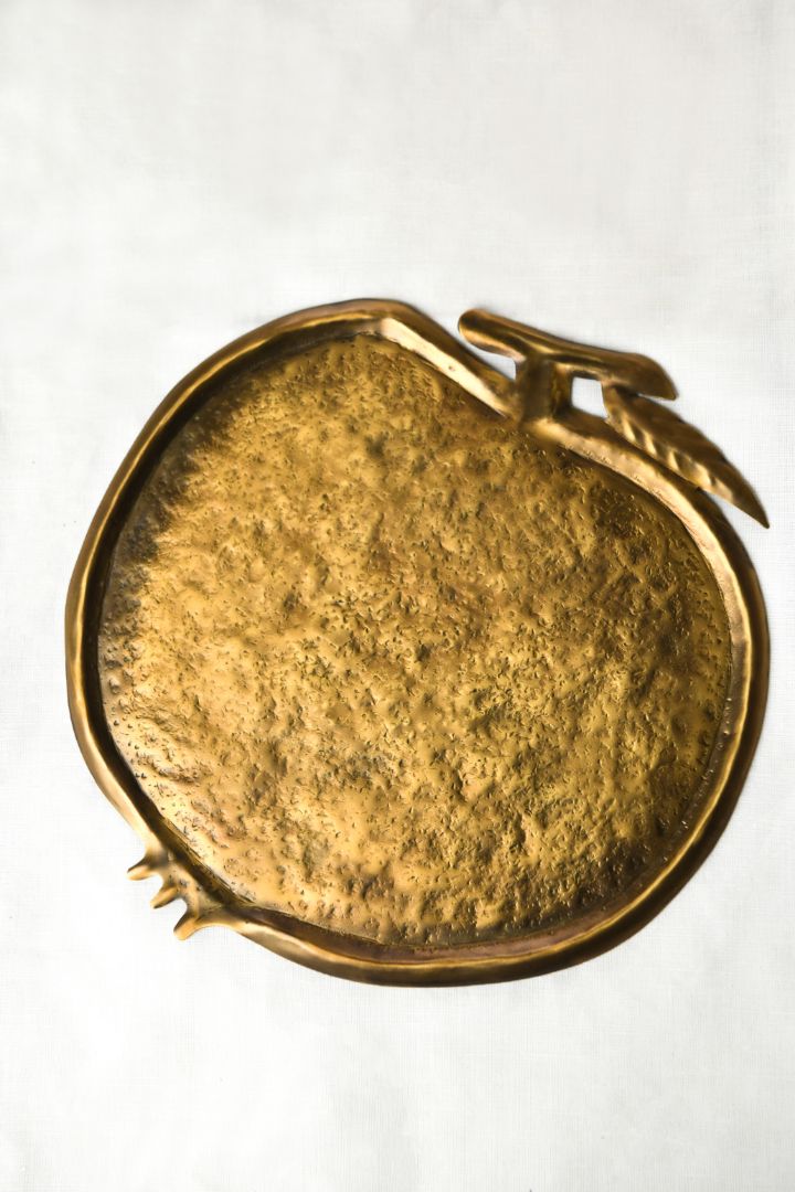 Pomegranate Repoussé Burnished Brass Serving Platter