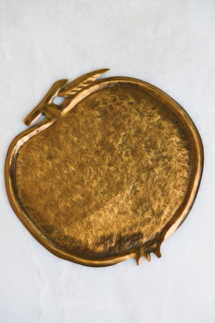 Pomegranate Repoussé Burnished Brass Serving Platter