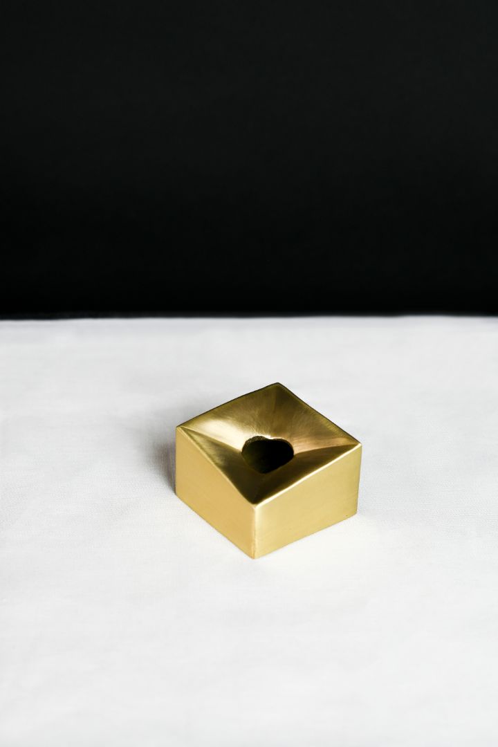 Cubo Facet Solid Brass Taper Candle Holder