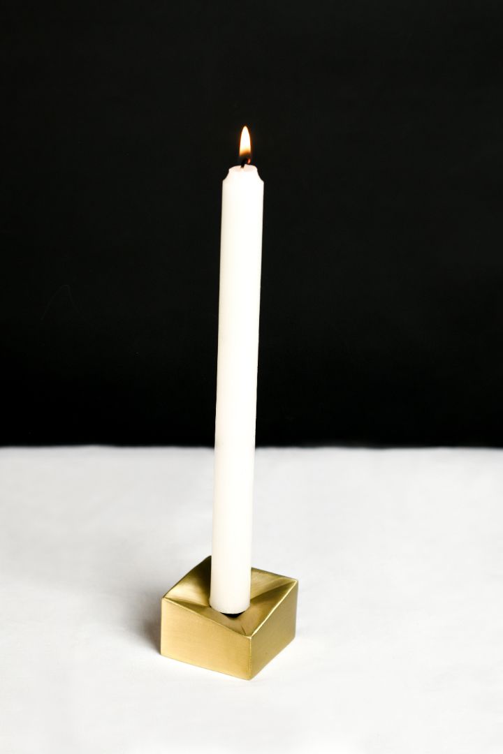 Cubo Facet Solid Brass Taper Candle Holder