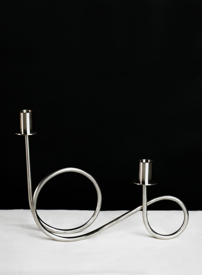 Double Loop Chrome Taper Candle Holder