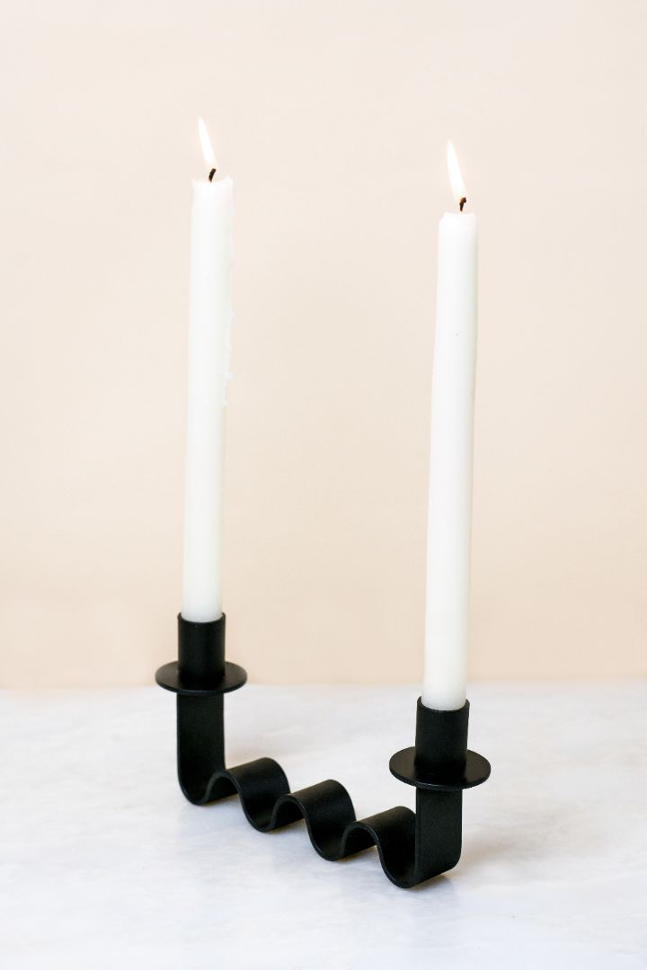 Nastro Wave Iron Double Taper Candle Holder – Matte Black