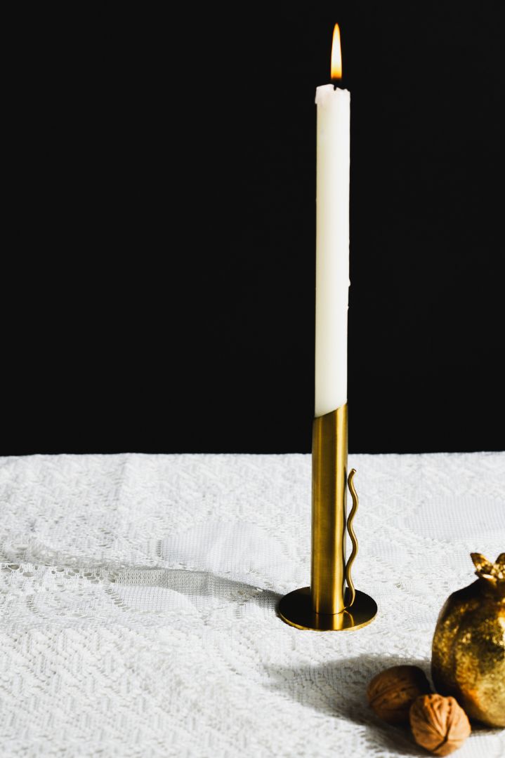 Verso Wave-Handle Burnished Brass Taper Candle Holder
