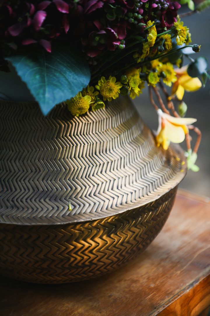 Chevron Weave Repoussé Burnished Brass Statement Vase