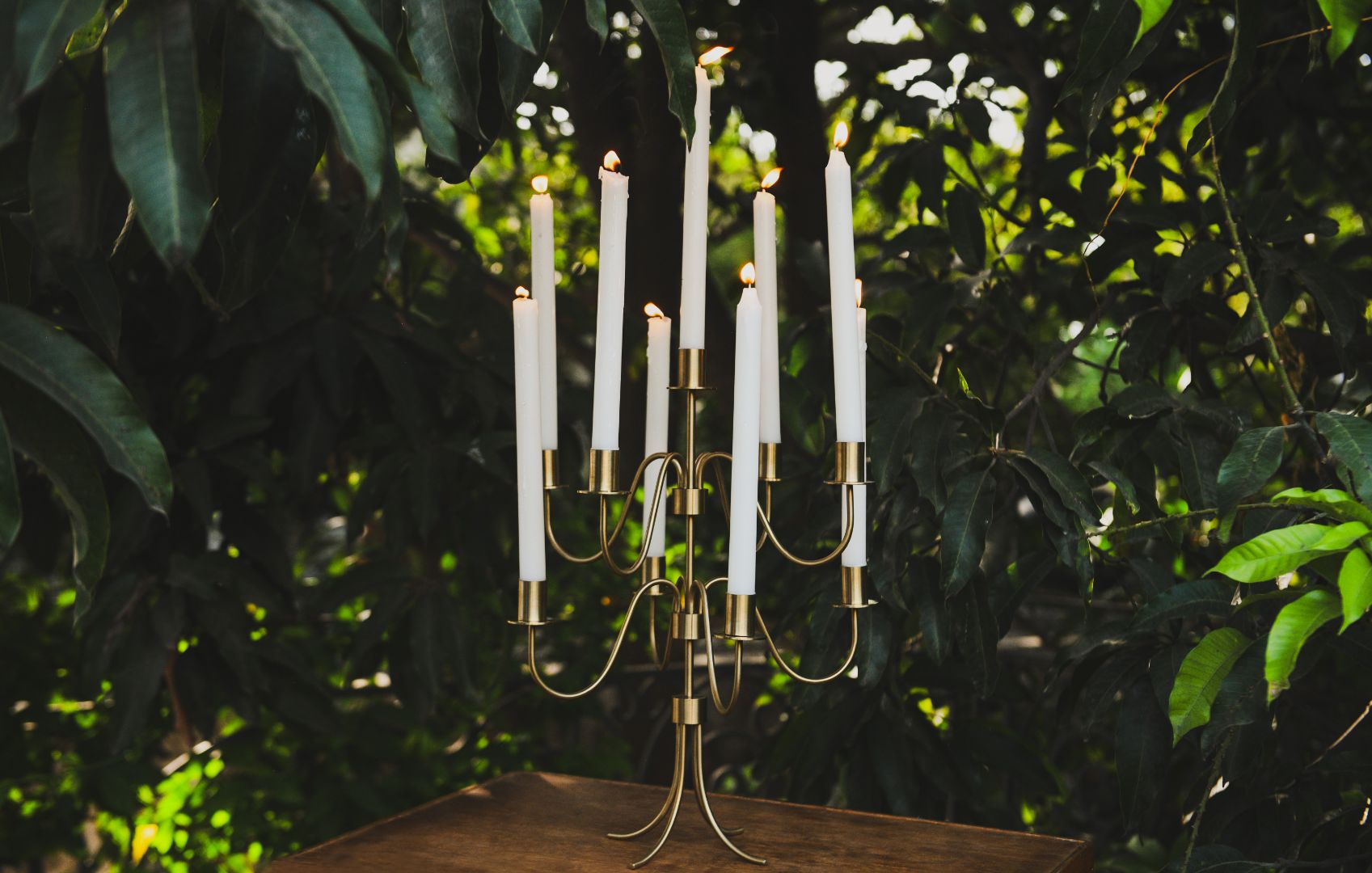 Cascading Nine-Arm Brushed Brass Candelabra