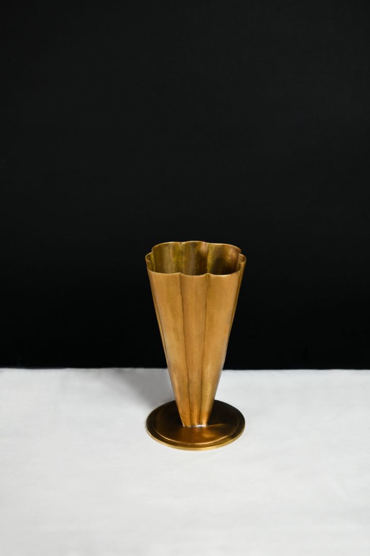 Fluted Brass Cone Vase with Scalloped Rim