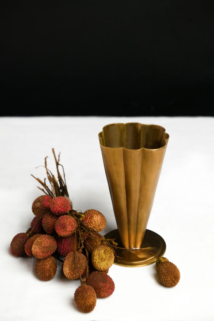 Fluted Brass Cone Vase with Scalloped Rim