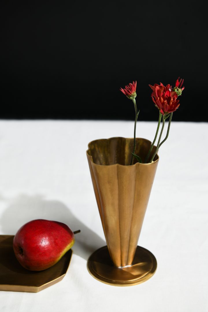 Fluted Brass Cone Vase with Scalloped Rim