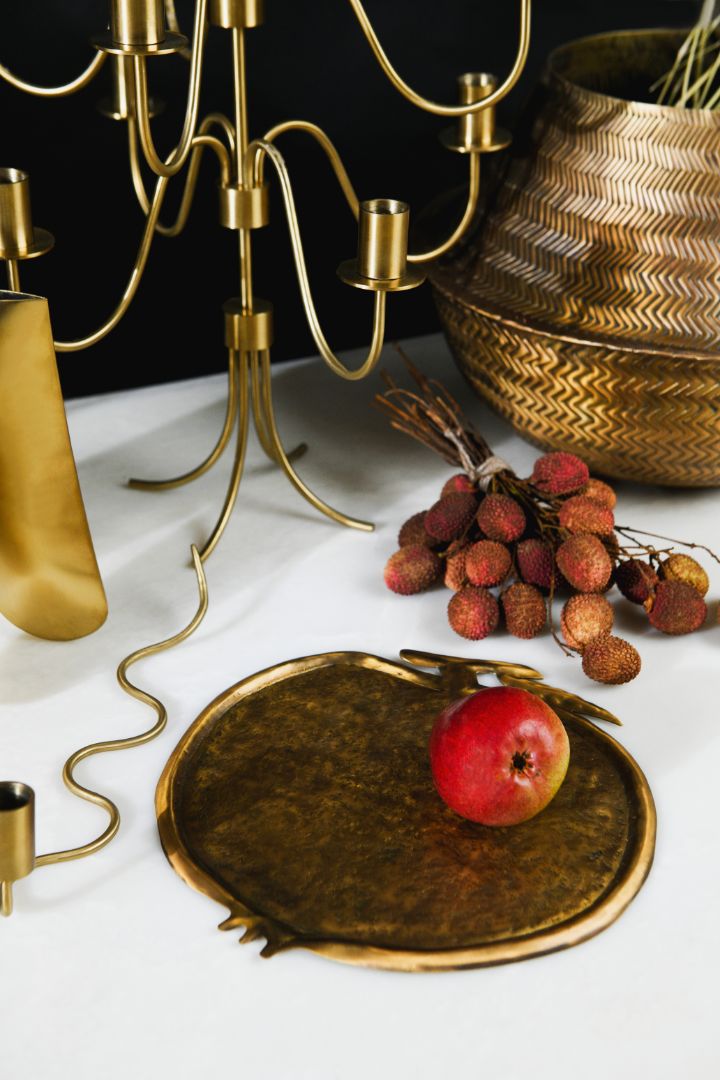Pomegranate Repoussé Burnished Brass Serving Platter