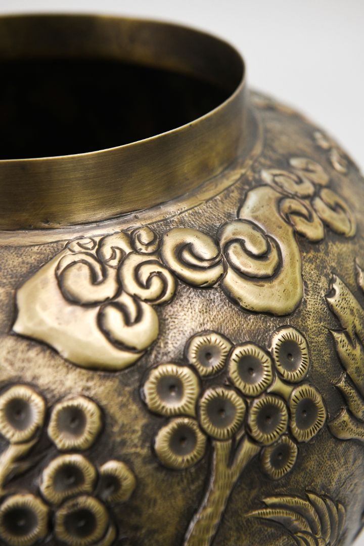 Sculpted Crane Brass Vase