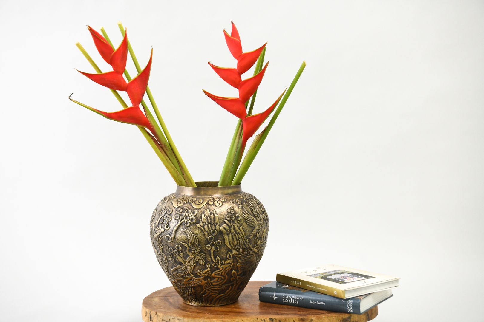 Sculpted Crane Brass Vase