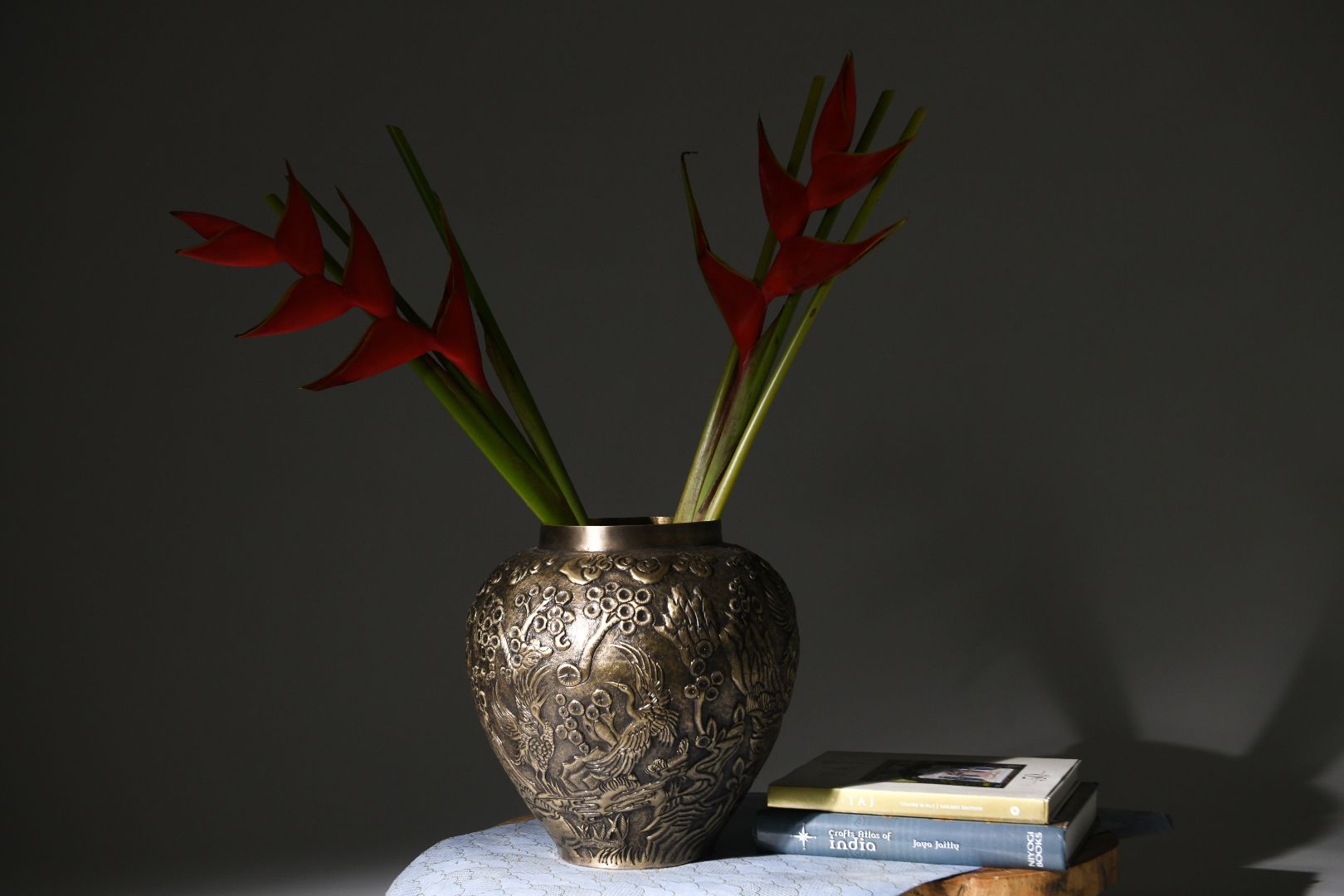 Sculpted Crane Brass Vase