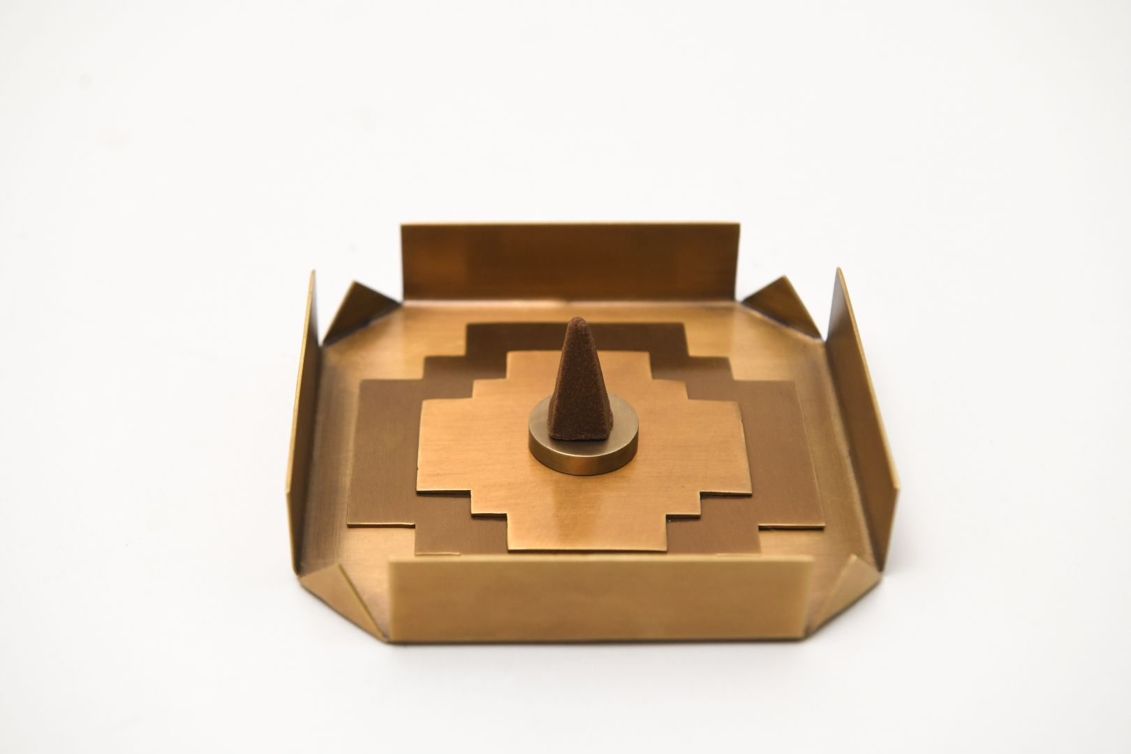 Geometric Brass Incense Cone Stand - Handcrafted Modern Fragrance Burner