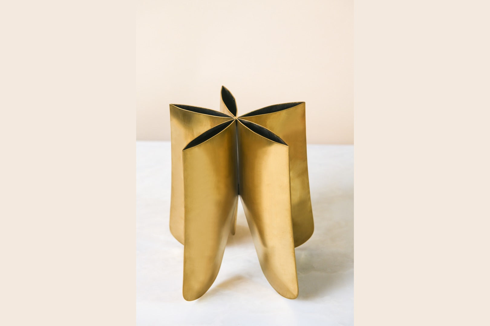Flower Petal Burnished Brass Sculptural Vase