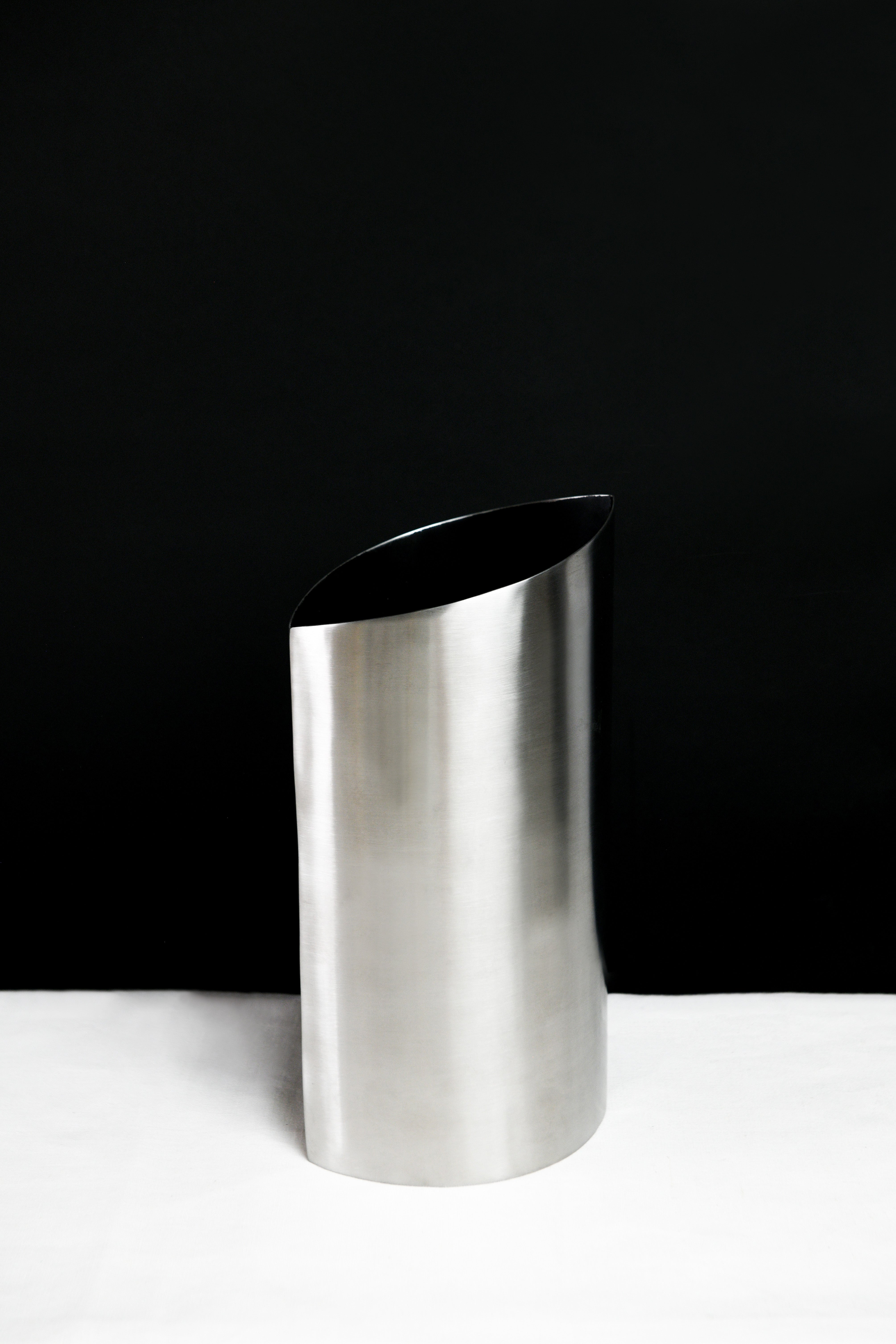 Oblique Stainless Steel Vase with Angled Opening