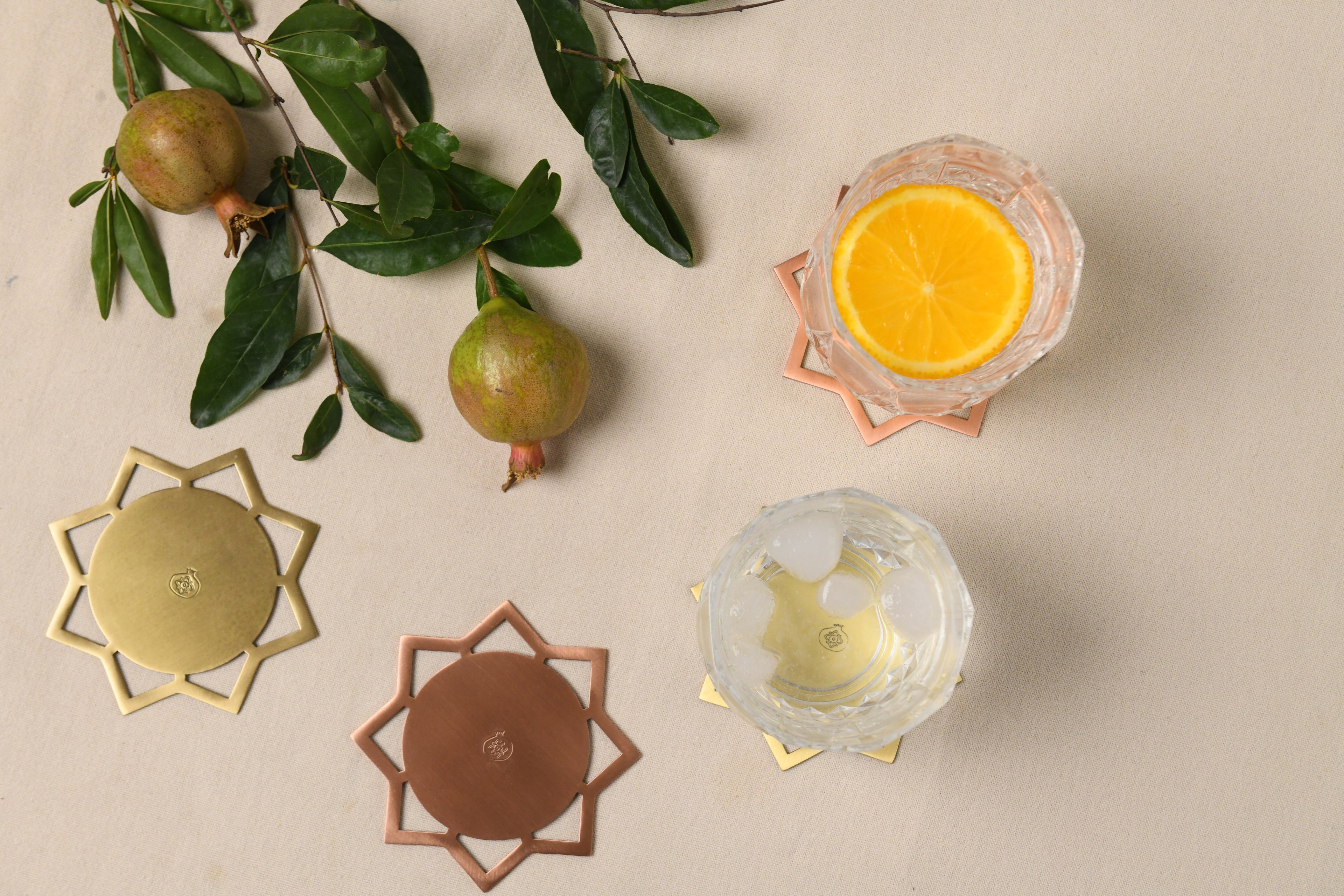 Anaar Coaster Set - Set of four, Brass & Copper