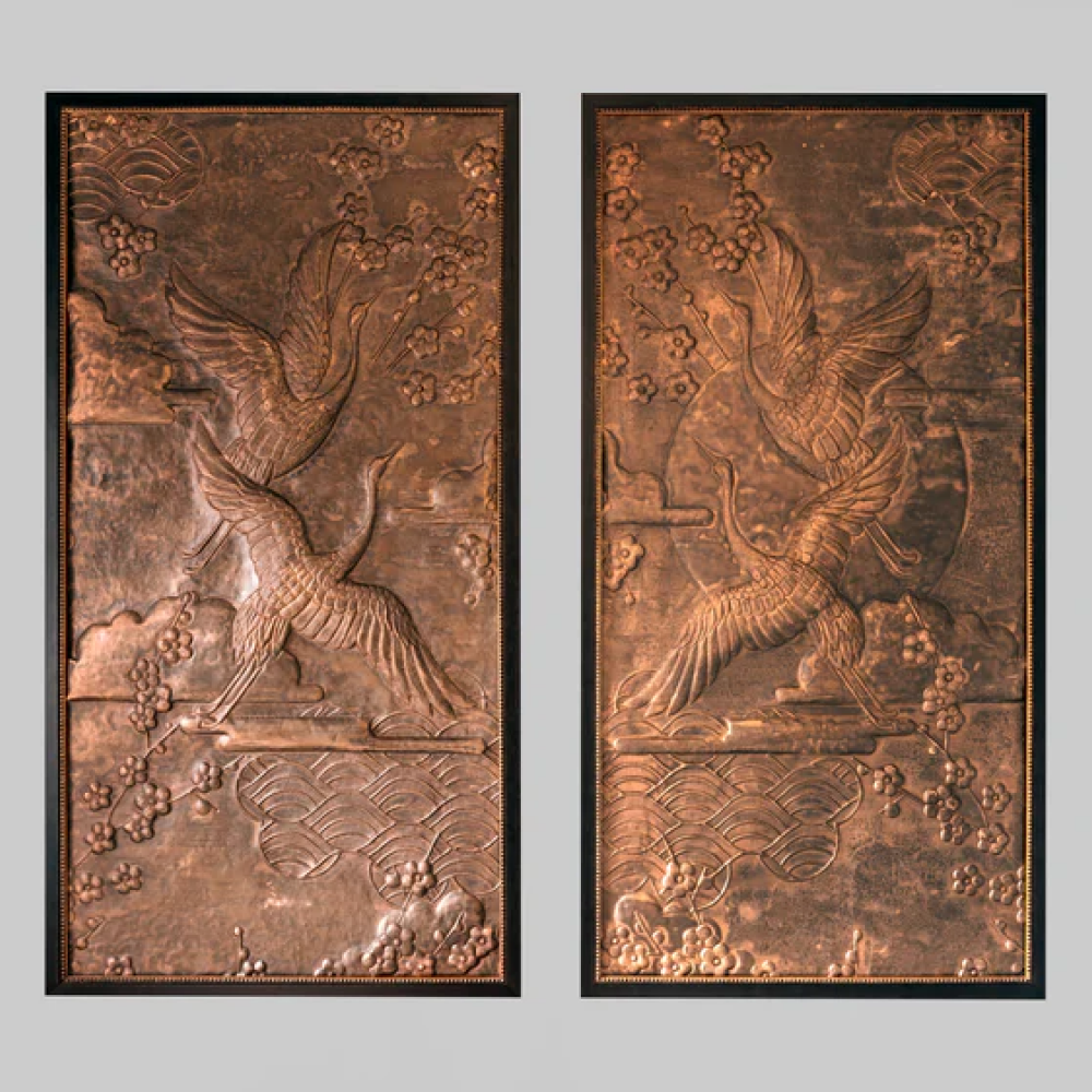 Handcrafted Brass Soaring Cranes Wall Art (Set of 2 Diptych Metal Panels)
