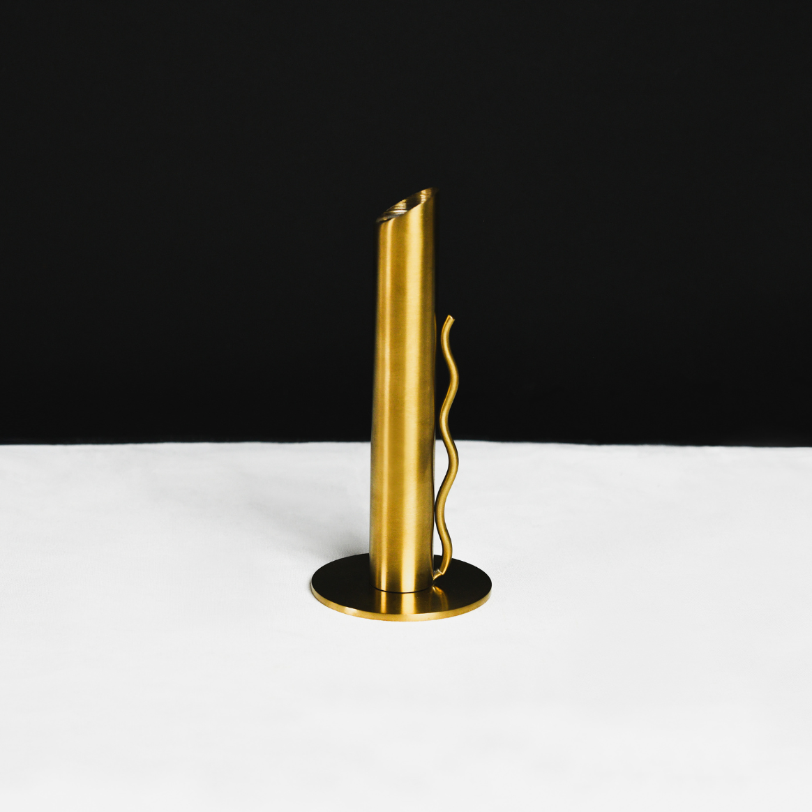 Verso Wave-Handle Burnished Brass Taper Candle Holder